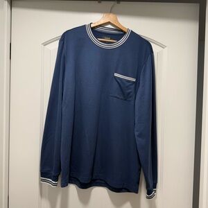 Club Room Blue Long Sleeve Tee with Striped Details